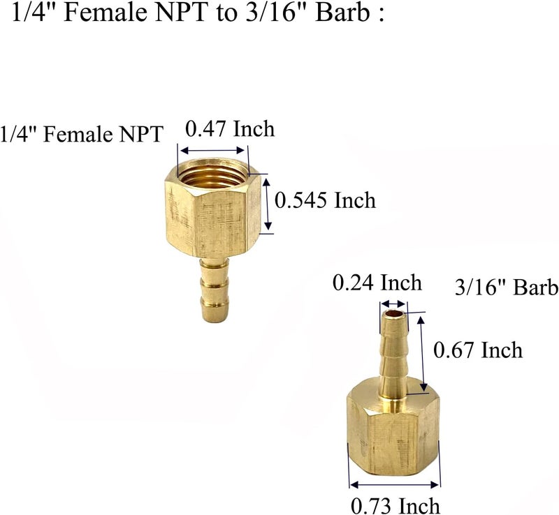 Bumugufu 6 Pcs 1/4" Female NPT to 3/16" Barb Brass Air Hose Fittings, 3/16 Inch Barb x 1/4 Inch FNPT Brass Pipe Connector for Compressor, Fuel, Oil, Gas - Image 2